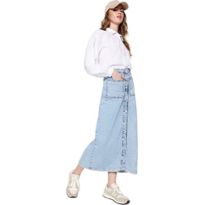 TCTSS23EE00002 TRENDYOL Trendyol damskie proste maxi sztyft hidżab rock spódniczka western, niebieski, 34 TCTSS23EE00002 TRENDYOL Trendyol damskie proste maxi sztyft hidżab rock spódniczka western, niebieski, 34