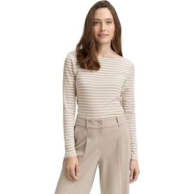 1047730 TOM TAILOR Damska koszulka z długim rękawem, 38574 Taupe Offwhite Tee Stripe, XS 1047730 TOM TAILOR Damska koszulka z długim rękawem, 38574 Taupe Offwhite Tee Stripe, XS