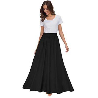Sinono Damska szyfonowa spódnica maxi retro vintage spódnice do kostek, Czarny, L Sinono Damska szyfonowa spódnica maxi retro vintage spódnice do kostek, Czarny, L