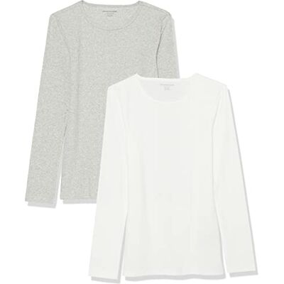 AEW30291F23_WHITE/grey Amazon Essentials Damski wąski krój, warstwowa, dzianina, długi rękaw, okrągły dekolt (dostępna w dużych rozmiarach), 2 sztuki, szary wrzosowy/biały, XXL AEW30291F23_WHITE/grey Amazon Essentials Damski wąski krój, warstwowa, dzianina, długi rękaw, okrągły dekolt (dostępna w dużych rozmiarach), 2 sztuki, szary wrzosowy/biały, XXL
