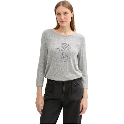 1044408 TOM TAILOR Damska bluza z długim rękawem z nadrukiem, 21373 Średni, srebrny, szary melanż, XL 1044408 TOM TAILOR Damska bluza z długim rękawem z nadrukiem, 21373 Średni, srebrny, szary melanż, XL