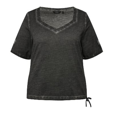 830325 Ulla Popken, Damska koszulka ze ściągaczem i serduszkiem Lurex, klasyczna, czarny, 54-56 830325 Ulla Popken, Damska koszulka ze ściągaczem i serduszkiem Lurex, klasyczna, czarny, 54-56
