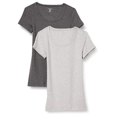 P_AE6162_M2-CHLGH-X-Small Amazon Essentials Women's Koszulka z krótkim kimonowym rękawem i szerokim dekoltem slim fit, Pack of 2, Jasnoszary wrzos/Karbonowy wrzos, XS P_AE6162_M2-CHLGH-X-Small Amazon Essentials Women's Koszulka z krótkim kimonowym rękawem i szerokim dekoltem slim fit, Pack of 2, Jasnoszary wrzos/Karbonowy wrzos, XS