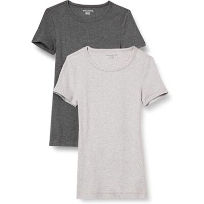 P_AE2998_M2-CHLGH-X-Small Amazon Essentials Women's Koszulka z krótkim rękawem i okrągłym dekoltem slim fit, Pack of 2, Jasnoszary wrzos/Karbonowy wrzos, XS P_AE2998_M2-CHLGH-X-Small Amazon Essentials Women's Koszulka z krótkim rękawem i okrągłym dekoltem slim fit, Pack of 2, Jasnoszary wrzos/Karbonowy wrzos, XS