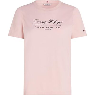 WW0WW43502 Tommy Hilfiger Damska koszulka REG Script Graphic C-NK SS S/S, delikatny różowy, XS, Różowy (delikatny róż), XS WW0WW43502 Tommy Hilfiger Damska koszulka REG Script Graphic C-NK SS S/S, delikatny różowy, XS, Różowy (delikatny róż), XS