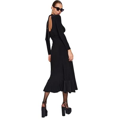 TWOAW24EL00380 Trendyol Damska spódnica maxi z falbanami slim fit sukienka dziewiarska, czarna, S, Czarny, S TWOAW24EL00380 Trendyol Damska spódnica maxi z falbanami slim fit sukienka dziewiarska, czarna, S, Czarny, S