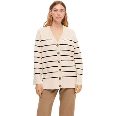 16090339 SELECTED FEMME Damski kardigan długi oversize, Brzoza/paski: czarny, L 16090339 SELECTED FEMME Damski kardigan długi oversize, Brzoza/paski: czarny, L