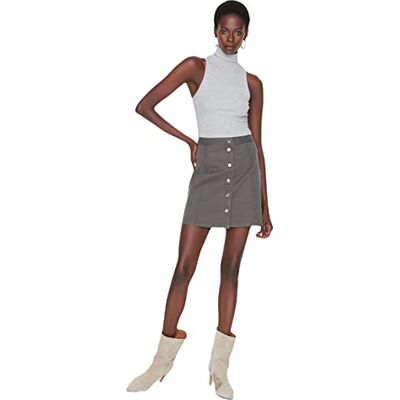 8683047947419 TRENDYOL Women's damska mini spódnica ołówkowa trapezowa trapezowa, szara, 36, Gray, 36 8683047947419 TRENDYOL Women's damska mini spódnica ołówkowa trapezowa trapezowa, szara, 36, Gray, 36