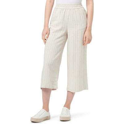 17124361 PIECES Pcvinsty Hw Linen Culotte Noos Bc spodnie materiałowe, Owsianka/paski: czarne, XL 17124361 PIECES Pcvinsty Hw Linen Culotte Noos Bc spodnie materiałowe, Owsianka/paski: czarne, XL