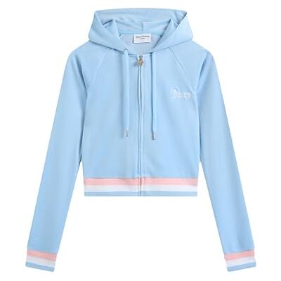 JCWAS225351 Juicy Couture Bluza z kapturem w paski, niebieski (Powder Blue), XS JCWAS225351 Juicy Couture Bluza z kapturem w paski, niebieski (Powder Blue), XS