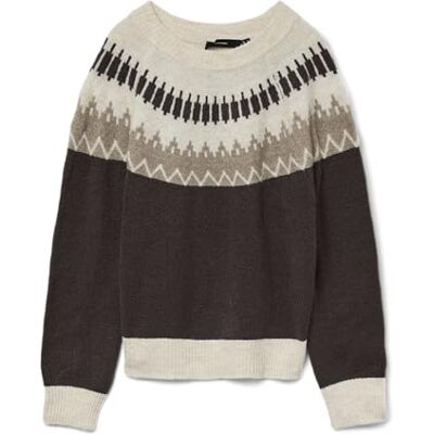 10296978-4860193 VERO MODA Vmsimone Ls Nordic sweter Ga Rep Boo, Tort czekoladowy, S 10296978-4860193 VERO MODA Vmsimone Ls Nordic sweter Ga Rep Boo, Tort czekoladowy, S