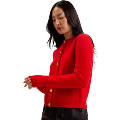 S278645 Ted Baker Damski sweter kardigan Wmk-jaycey-Rose Button Crew Neck, Czerwony, 42 S278645 Ted Baker Damski sweter kardigan Wmk-jaycey-Rose Button Crew Neck, Czerwony, 42