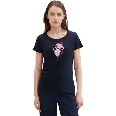 1042784 TOM TAILOR Damski Basic T-shirt z nadrukiem kwiatowym, 10668 Sky Captain Blue, XXL 1042784 TOM TAILOR Damski Basic T-shirt z nadrukiem kwiatowym, 10668 Sky Captain Blue, XXL