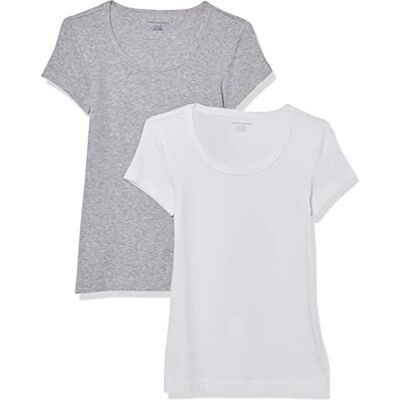 P_AE6162_M2-Grrey-Medium Amazon Essentials Women's Koszulka z krótkim kimonowym rękawem i szerokim dekoltem slim fit, Pack of 2, Biały/Jasnoszary wrzos, M P_AE6162_M2-Grrey-Medium Amazon Essentials Women's Koszulka z krótkim kimonowym rękawem i szerokim dekoltem slim fit, Pack of 2, Biały/Jasnoszary wrzos, M