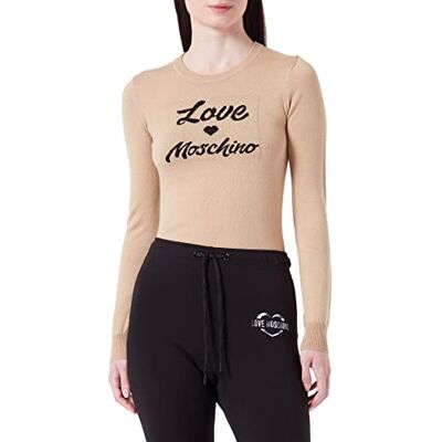 W S M26 10 X 1148 Love Moschino Damski sweter z długim rękawem, krój slim fit, z włoskim logo, żakard, Intarsia, Melange Rust Light Brown, 44 W S M26 10 X 1148 Love Moschino Damski sweter z długim rękawem, krój slim fit, z włoskim logo, żakard, Intarsia, Melange Rust Light Brown, 44