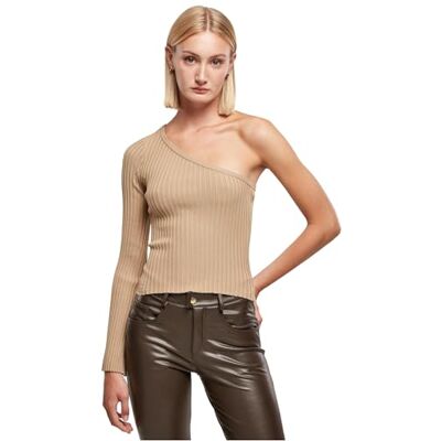 TB5441-03738-0058 Urban Classics Panie Krótki Rib Knit One Sleeve Sweater Bluza Damska, Be?owy (Unionbeige), XS TB5441-03738-0058 Urban Classics Panie Krótki Rib Knit One Sleeve Sweater Bluza Damska, Be?owy (Unionbeige), XS