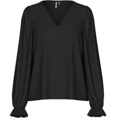 17150984 PIECES Pctiffany Ls V-Neck Top Noos Bc bluzka z długim rękawem, czarny, L 17150984 PIECES Pctiffany Ls V-Neck Top Noos Bc bluzka z długim rękawem, czarny, L