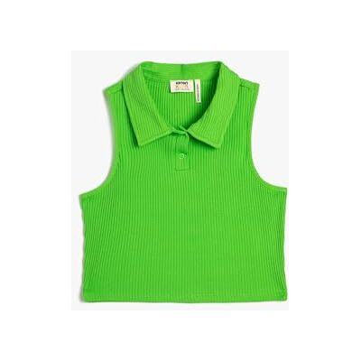 3SKG10171AK Koton Girls's koszulka polo Neck Crop Tank Top bez rękawów bawełniana prążkowana koszulka, Zielony (786), 4-5 Lat 3SKG10171AK Koton Girls's koszulka polo Neck Crop Tank Top bez rękawów bawełniana prążkowana koszulka, Zielony (786), 4-5 Lat