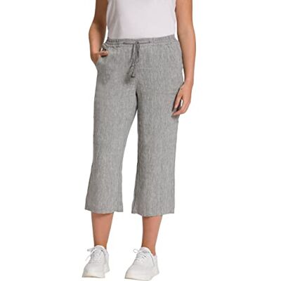 803829 Ulla Popken Damskie duże rozmiary plus size spodnie lniane 7/8, elastyczny ściągacz, naturalnie chłodne , jasnoszary melanż., 42W / 32L 803829 Ulla Popken Damskie duże rozmiary plus size spodnie lniane 7/8, elastyczny ściągacz, naturalnie chłodne , jasnoszary melanż., 42W / 32L
