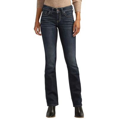L93616SSX405 Silver Jeans Co. Damskie dżinsy Mid Rise Slim Bootcut, Szary ciemny indygo do płukania, 30W / 31L L93616SSX405 Silver Jeans Co. Damskie dżinsy Mid Rise Slim Bootcut, Szary ciemny indygo do płukania, 30W / 31L