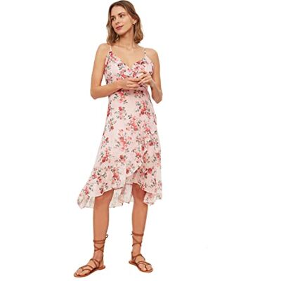TWOSS19EL0375 Trendyol Damska sukienka z paskiem, sukienka ze wzorem kwiatowym, różowa, 38 TWOSS19EL0375 Trendyol Damska sukienka z paskiem, sukienka ze wzorem kwiatowym, różowa, 38