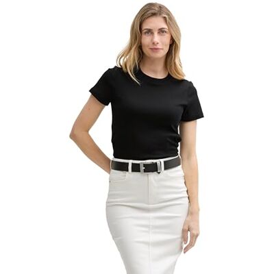 1048112 TOM TAILOR Damska koszulka z okrągłym dekoltem, 14482 – Deep Black, L 1048112 TOM TAILOR Damska koszulka z okrągłym dekoltem, 14482 – Deep Black, L