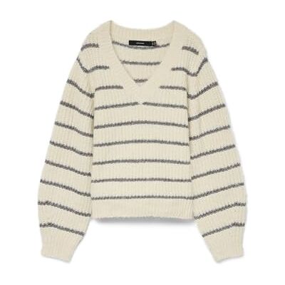 10331581-4801193 VERO MODA Vmawesome Shine Ls V-NCK Stripe Pull Boo, brzoza, S 10331581-4801193 VERO MODA Vmawesome Shine Ls V-NCK Stripe Pull Boo, brzoza, S