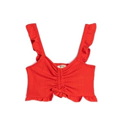 3SKG10088AK Koton Girls's Crop Tank Top Strappy Ruffle Front Shirred Scoop Neck Tank Top, czerwony (401), 5-6 Lat 3SKG10088AK Koton Girls's Crop Tank Top Strappy Ruffle Front Shirred Scoop Neck Tank Top, czerwony (401), 5-6 Lat