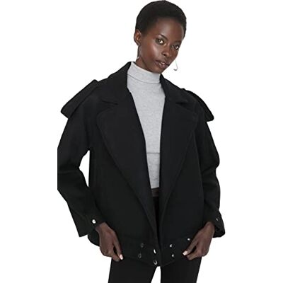 TWOAW23KB00138 Trendyol Women Oversize Double Breasted Woven Coat, czarny, 36 TWOAW23KB00138 Trendyol Women Oversize Double Breasted Woven Coat, czarny, 36