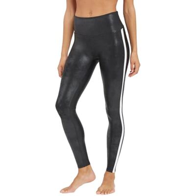 20187R SPANX Legginsy ze sztucznej skóry dla kobiet kontrola brzucha z bocznymi paskami, Bardzo czarny/biały, M 20187R SPANX Legginsy ze sztucznej skóry dla kobiet kontrola brzucha z bocznymi paskami, Bardzo czarny/biały, M