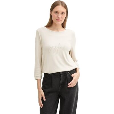 1043103 TOM TAILOR Damska koszulka z długim rękawem z napisem, 25955 Dusty Beige Melange, 3XL 1043103 TOM TAILOR Damska koszulka z długim rękawem z napisem, 25955 Dusty Beige Melange, 3XL