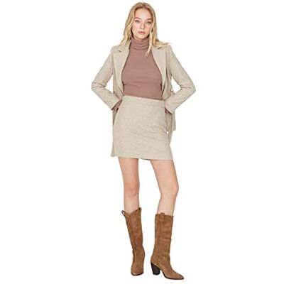 TWOAW23ET00051 TRENDYOL Damska mini spódnica z linii A, Beige, 36 TWOAW23ET00051 TRENDYOL Damska mini spódnica z linii A, Beige, 36
