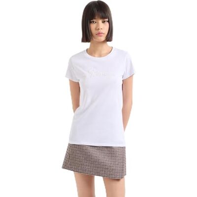 6DYT51YJG3Z1000 Armani Exchange Damska koszulka Slim Fit Textured Signature Logo Tee T-Shirt, biały (Optic White), XS 6DYT51YJG3Z1000 Armani Exchange Damska koszulka Slim Fit Textured Signature Logo Tee T-Shirt, biały (Optic White), XS