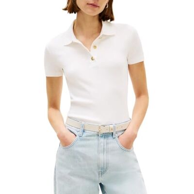 WW0WW49252YBLM Tommy Hilfiger Damska koszulka polo Gold Button Slim Ss Ww0Ww45768, biała, M WW0WW49252YBLM Tommy Hilfiger Damska koszulka polo Gold Button Slim Ss Ww0Ww45768, biała, M