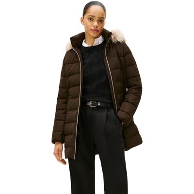 WW0WW47540 Tommy Hilfiger Damski płaszcz puchowy MW Down Slim z futrem , brązowy, XXS, Brązowy (ciemna kawa), XXS WW0WW47540 Tommy Hilfiger Damski płaszcz puchowy MW Down Slim z futrem , brązowy, XXS, Brązowy (ciemna kawa), XXS