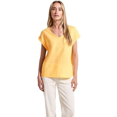 A345805 Street One Damska bluzka z mieszanki lnu z tasiemkami, Buttercream Yellow, 34 A345805 Street One Damska bluzka z mieszanki lnu z tasiemkami, Buttercream Yellow, 34