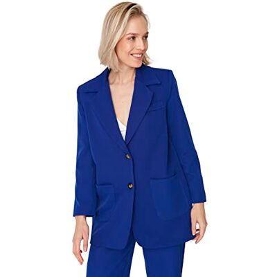 TWOAW23CE00067 TRENDYOL Trendyol damska marynarka motocyklowa gładka tkanina blezer coat, Saxe Blue, 16 TWOAW23CE00067 TRENDYOL Trendyol damska marynarka motocyklowa gładka tkanina blezer coat, Saxe Blue, 16