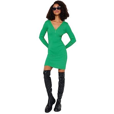 TWOAW24EL00027 Trendyol FeMan Bodycon Sukienka z dzianiny o dopasowanym kroju, zielony, S, ZIELONY, S TWOAW24EL00027 Trendyol FeMan Bodycon Sukienka z dzianiny o dopasowanym kroju, zielony, S, ZIELONY, S