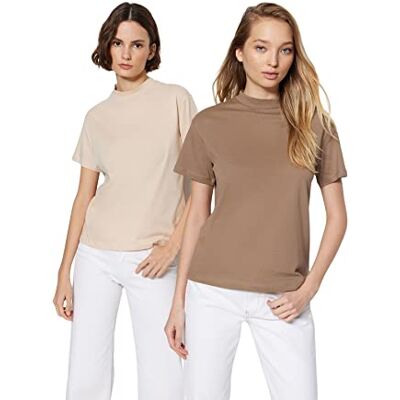 TWOSS20TS1500 Trendyol Damska koszulka Basic Regular Basic Stojący Kołnierz Dzianinowy, BEŻOWY, S TWOSS20TS1500 Trendyol Damska koszulka Basic Regular Basic Stojący Kołnierz Dzianinowy, BEŻOWY, S