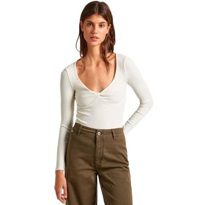 PL505755 Pepe Jeans Koszulka damska Huala, Biały (mus biały), XS PL505755 Pepe Jeans Koszulka damska Huala, Biały (mus biały), XS