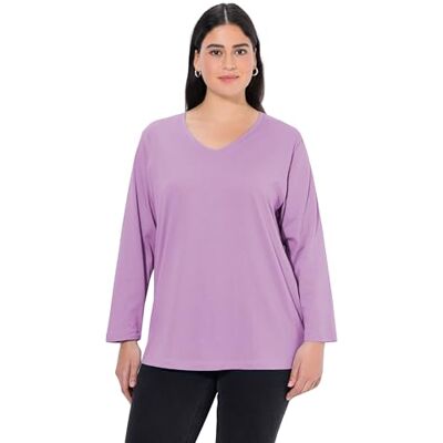725334 Ulla Popken damska koszulka duże rozmiary, duże rozmiary, plus size, dekolt w serek, luźna, z długim rękawem, lawendowy, 54-56 725334 Ulla Popken damska koszulka duże rozmiary, duże rozmiary, plus size, dekolt w serek, luźna, z długim rękawem, lawendowy, 54-56