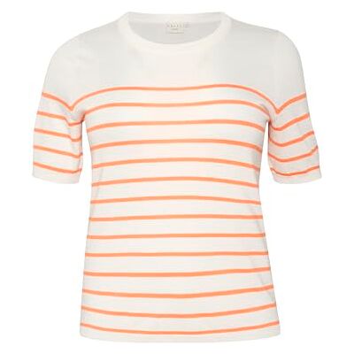 10582345 Kaffe Curve Plus Size Damski Sweter Krótkie Rękawy Slim Fit Stripes Crew Neck, Chalk/Melon Stripe, M duże rozmiary 10582345 Kaffe Curve Plus Size Damski Sweter Krótkie Rękawy Slim Fit Stripes Crew Neck, Chalk/Melon Stripe, M duże rozmiary