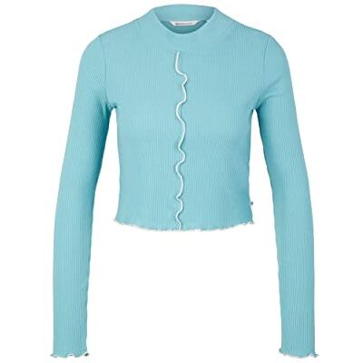 1034259 TOM TAILOR Denim Damski Koszulka z długim rękawem z marszczonymi detalami , 30271 Bright Reef Blue, XL 1034259 TOM TAILOR Denim Damski Koszulka z długim rękawem z marszczonymi detalami , 30271 Bright Reef Blue, XL