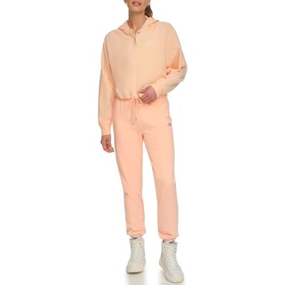 DP3T9723 DKNY Women's Metallic Bubble Logo Button Front Hoodie with Drawcord, Belini, Medium, Belini, M DP3T9723 DKNY Women's Metallic Bubble Logo Button Front Hoodie with Drawcord, Belini, Medium, Belini, M