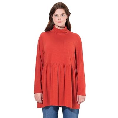 832845 Ulla Popken Damska koszulka z długim rękawem, długie rozmiary, plus size, golf, linia A, długi rękaw, bawełna ekologiczna, ceglasta czerwień, 54-56 832845 Ulla Popken Damska koszulka z długim rękawem, długie rozmiary, plus size, golf, linia A, długi rękaw, bawełna ekologiczna, ceglasta czerwień, 54-56
