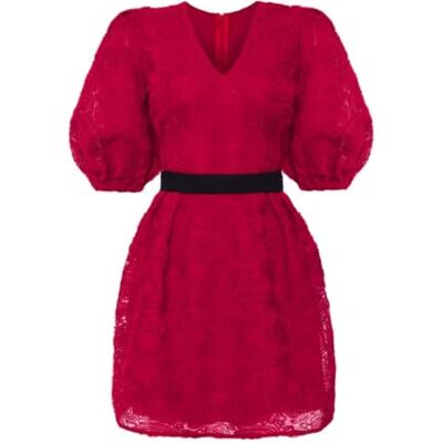 Nadine_bordo_42 Swing Fashion Kasztanowobrązowa, lekko rozkloszowana minisukienka z tiulu z bufiastymi rękawami w kolorze różowym, rozmiar 42, czerwony, 42 Nadine_bordo_42 Swing Fashion Kasztanowobrązowa, lekko rozkloszowana minisukienka z tiulu z bufiastymi rękawami w kolorze różowym, rozmiar 42, czerwony, 42
