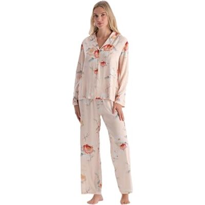 24AW49089BB Dagi Damskie spodnie z wiskozy w kwiaty, kremowy, 36 24AW49089BB Dagi Damskie spodnie z wiskozy w kwiaty, kremowy, 36