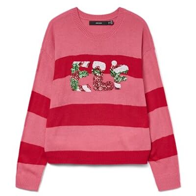 10332846-4806612 VERO MODA Vmelf Ls sweter z okrągłym dekoltem, Chi?ska czerwie?, L 10332846-4806612 VERO MODA Vmelf Ls sweter z okrągłym dekoltem, Chi?ska czerwie?, L