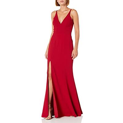 1437-3053-619-l Dress the Population Damska iris plunging spaghetti pasek solidna krepa sukienka w rozcięta sukienka dla druhny, Granat 17, L 1437-3053-619-l Dress the Population Damska iris plunging spaghetti pasek solidna krepa sukienka w rozcięta sukienka dla druhny, Granat 17, L