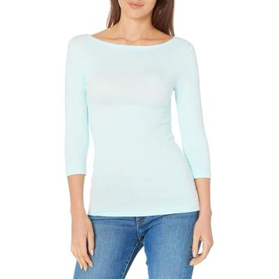 AE181636-Baqua-X-Large Amazon Essentials Women's Koszulka z rękawem 3/4 i dekoltem w łódkę slim fit, Seledynowoniebieski, XL AE181636-Baqua-X-Large Amazon Essentials Women's Koszulka z rękawem 3/4 i dekoltem w łódkę slim fit, Seledynowoniebieski, XL